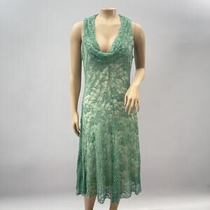 Elana Kattan Dress Women M Green Lace Overlay Cowl Neck Fairy Cocktail Wedding